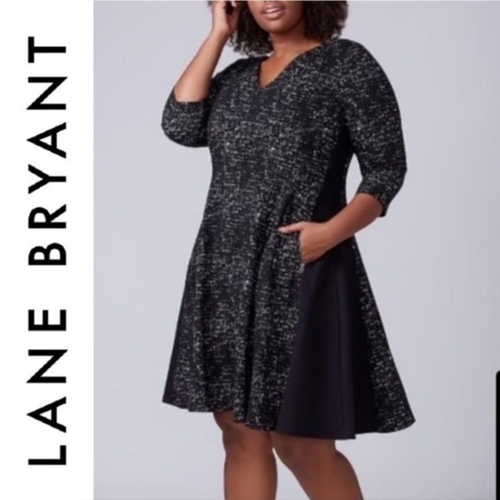 Lane Bryant Black and White Long Sleeve flare Dress